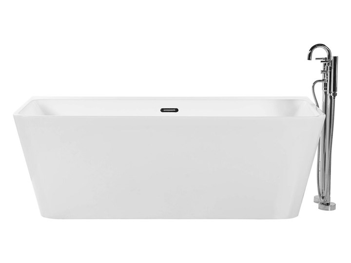 Wanna biała akrylowa 170 x 80 cm system przelewowy prostokątna minimalistyczny design Kolor Biały Symetryczne Kategoria Wanny