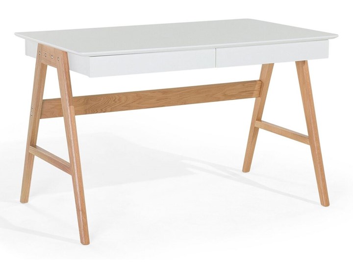 Biurko białe na drewnianych nóżkach 120 x 70 cm z szufladami styl skandynawski Drewno Biurko komputerowe Płyta MDF Kategoria Biurka Szerokość 120 cm Kolor Biały