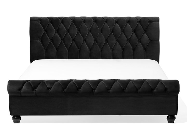 Łóżko ze stelażem czarne welurowe 160 x 200 cm z zagłówkiem pikowane styl glamour Łóżko tapicerowane Kolor Czarny