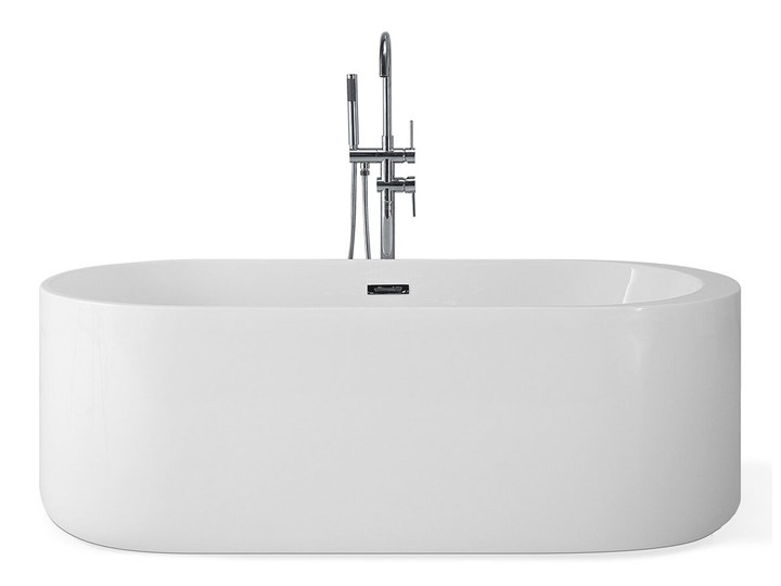 Wanna wolnostojąca biała akrylowa 170 x 80 cm system przelewowy owalna współczesna Długość 170 cm Wolnostojące Kolor Biały