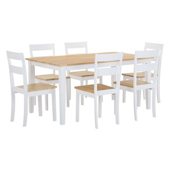 Beliani Zestaw do jadalni stół 150 x 90 cm i 6 krzeseł jasne drewno z białym styl skandynawski