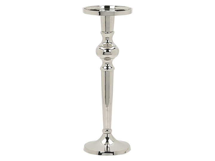 Świecznik dekoracyjny srebrny metalowy stojący 40 cm na jedną świecę elegancka ozdoba wnętrza Aluminium Kategoria Świeczniki i świece