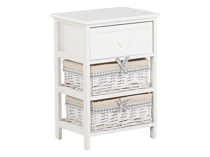 Szafka biało drewno MDF 58 x 40 cm szuflada i dwa plecione wiklinowe kosze z beżowa wyściółką stolik nocny do sypialni pokoju dziecięcego Płyta MDF Rodzaj frontu Szuflady