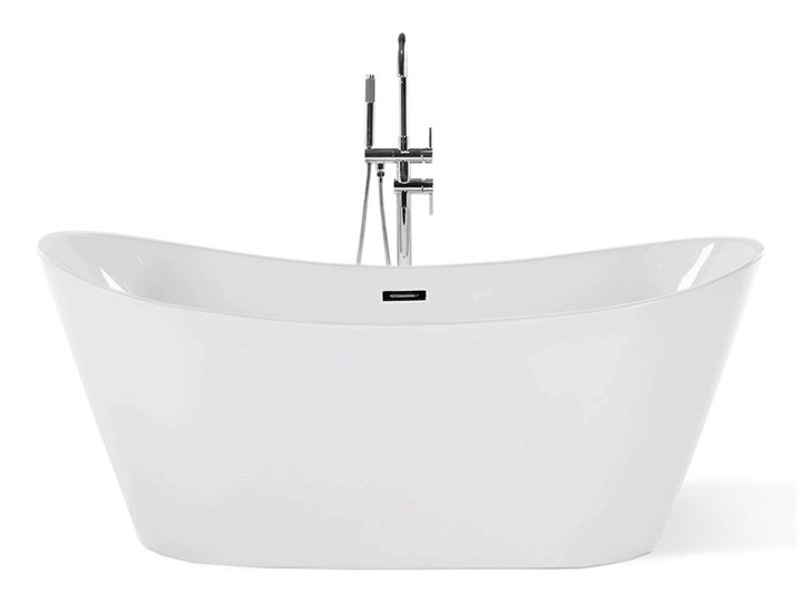 Wanna wolnostojąca biała akrylowa 170 x 77 cm system przelewowy owalna retro Wolnostojące Kolor Biały