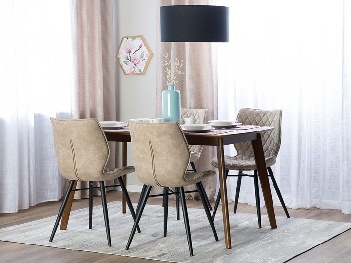 Beliani Zestaw 2 krzeseł beżowych tapicerowanych z metalowymi czarnymi nogami do jadalni styl nowoczesny industrialny Pikowane Tworzywo sztuczne Drewno Tkanina Tapicerowane Model Krzesła pikowane
