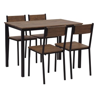 Beliani Zestaw do jadalni stół 110 x 70 cm i 4 krzesła ciemne drewno z czarnym stalowa rama styl industrialny