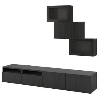 IKEA BESTÅ Kombinacja na TV/szklane drzwi, Czarnybrąz/Lappviken czarnobrązowe szkło przezroczyste, 240x42x190 cm