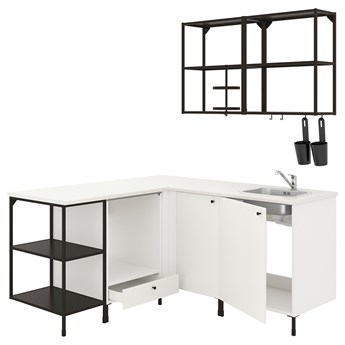 IKEA ENHET Kuchnia narożna, antracyt/biały, Wysokość szafka wisząca: 75 cm