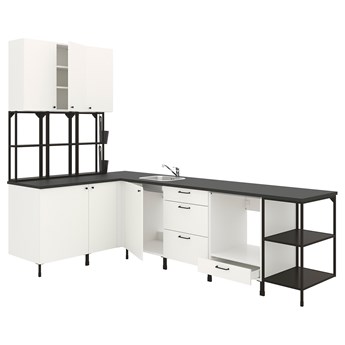 IKEA ENHET Kuchnia narożna, antracyt/biały, Wysokość szafka wisząca: 150 cm