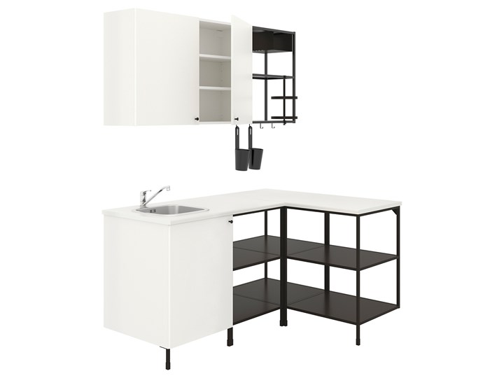 IKEA ENHET Kuchnia narożna, antracyt/biały, Wysokość szafka wisząca: 75 cm
