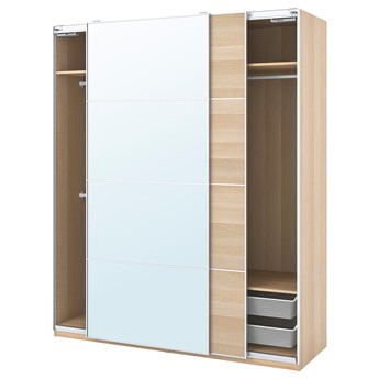 IKEA PAX / MEHAMN/AULI Kombinacja szafy, dąb bejcowany na biało/lustro, 200x66x236 cm
