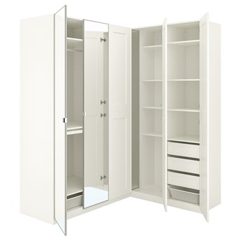IKEA PAX / GRIMO/VIKEDAL Szafa narożna, biały/lustro, 210/160x236 cm