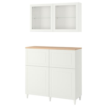 IKEA BESTÅ Kombinacja regałowa z drzw/szuf, Biały Smeviken/Ostvik/Kabbarp białe szkło przezroczyste, 120x42x240 cm