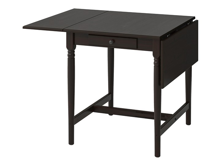 IKEA INGATORP Stół z opuszczanym blatem, Czarnobrąz, 65/123x78 cm Długość 123 cm Płyta MDF Długość 65 cm Wysokość 75 cm Kolor Czarny Sosna Rozkładanie Rozkładane