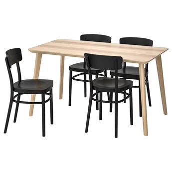 IKEA LISABO / IDOLF Stół i 4 krzesła, okleina jesionowa/czarny, 140x78 cm