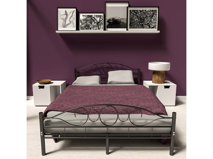 Metalowe łóżko ze stelażem w romantycznym stylu - 200 x 140 cm, czarny Zagłówek Z zagłówkiem Drewno Łóżko metalowe Pojemnik na pościel Bez pojemnika