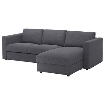IKEA VIMLE Sofa 3-osobowa, z szezlongiem/Gunnared średnioszary, Wysokość z poduchami oparcia: 83 cm