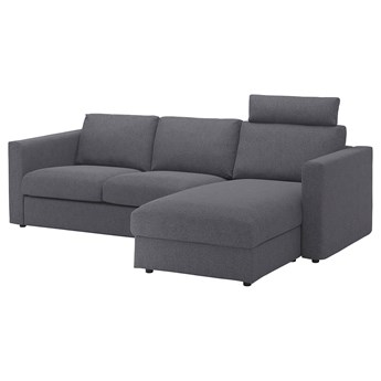 IKEA VIMLE Sofa 3-osobowa z szezlongiem, z zagłówkiem/Gunnared średnioszary, Wysokość z zagłówkiem: 103 cm
