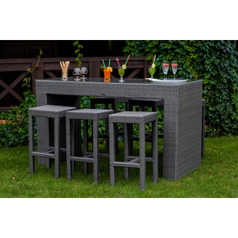 Meble barowe do ogrodu GENIALE szary technorattan stół (aluminium) 6 hokerów