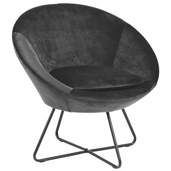 Fotel do salonu welurowy szary podstawa metalowa czarna
