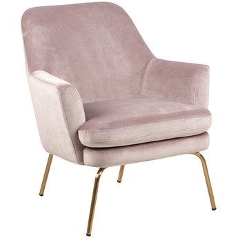 Fotel do pokoju welurowy różowy nogi metalowe złote