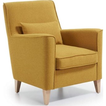 Fotel do salonu tapicerowany żółty nogi drewniane