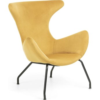 Fotel do salonu z wysokim oparciem żółty nogi metalowe czarne