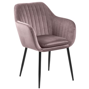 Krzesło z podłokietnikami welurowe różowe nogi czarne