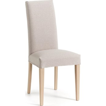 Krzesło Freda beżowe i nogi z litego drewna bukowego z naturalnym wykończeniem