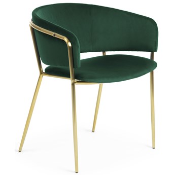 Krzesło Runnie z zielonego aksamitu z nogami stalowymi w złotym wykończeniu