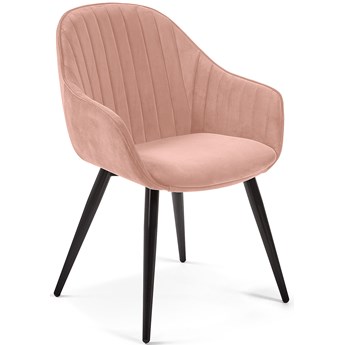 Krzesło welurowe z podłokietnikami różowe nogi czarne