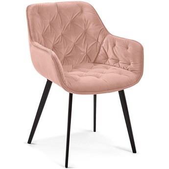 Krzesło z podłokietnikami tapicerowane pikowane różowe nogi czarne metalowe 58x61 cm