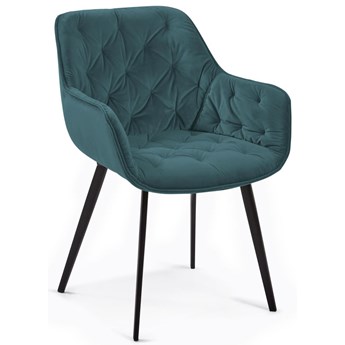 Krzesło z podłokietnikami tapicerowane pikowane niebieskie nogi czarne metalowe 58x61 cm