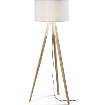 Lampa podłogowa drewno sosnowe abażur materiałowy biały Ø57x155 cm