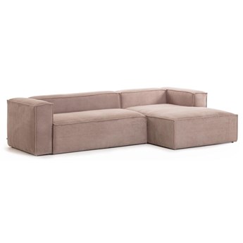 Sofa 3-osobowa Blok z szezlongiem z prawej strony z różowego sztruksu 300 cm
