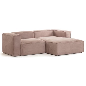 Sofa 2-osobowa Blok z szezlongiem z prawej strony z różowego sztruksu 240 cm