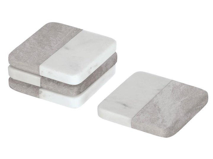 Zestaw 4 podstawek marmur biały 10x10 cm
