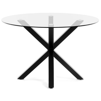 Stół okrągły szklany transparentny blat metalowe czarne nogi Ø119x76 cm