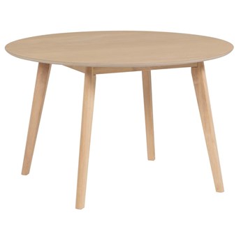 Stół okrągły naturalny fornirowany blat drewniane nogi kauczuk ∅120x74 cm