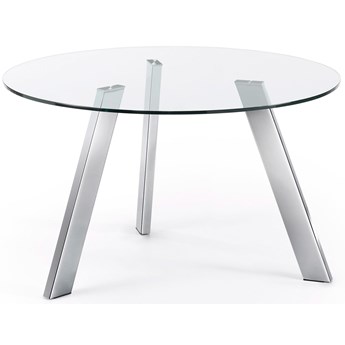 Stół okrągły transparentny szklany blat srebrne metalowe nogi Ø130x75 cm