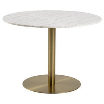 Stół okrągły biały blat z marmurowym wzorem złota metalowa noga Ø105x75 cm