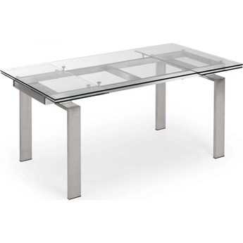 Stół rozkładany transparentny szklany blat srebrne metalowe nogi 160-240x85 cm