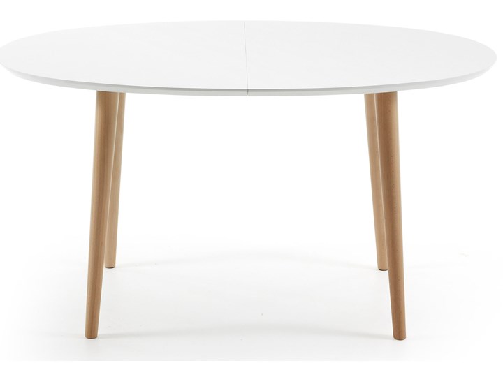 Stół rozkładany biały blat drewniane nogi buk 140-220x90 cm