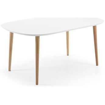 Stół rozkładany biały blat drewniane nogi buk 160-260x100 cm