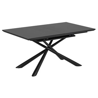 Stół rozkładany czarny szklany blat metalowe nogi 160x90 cm