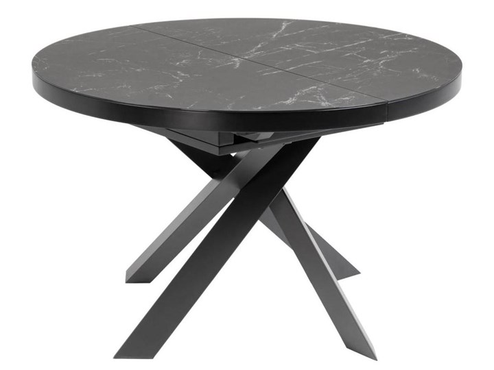 Stół rozkładany okrągły czarny szklany blat z marmurowym wzorem metalowe nogi Ø120x76 cm