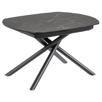 Stół rozkładany czarny szklany blat z marmurowym wzorem metalowe nogi 130x100 cm