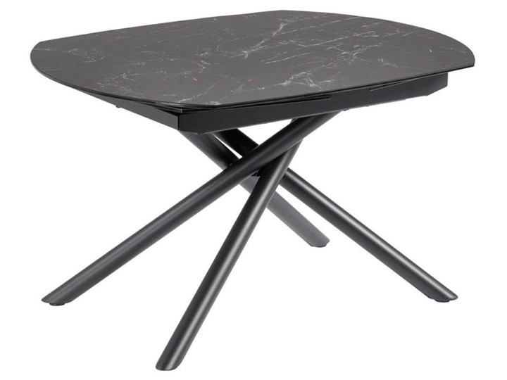 Stół rozkładany czarny szklany blat z marmurowym wzorem metalowe nogi 130x100 cm