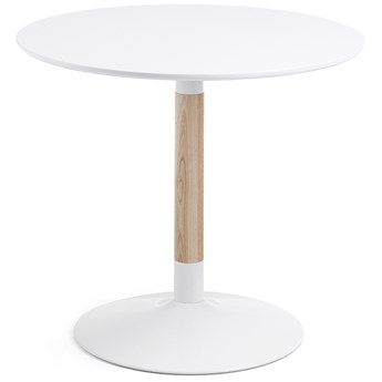 Stół okrągły biały blat naturalna drewniana podstawa jesion Ø90x76 cm