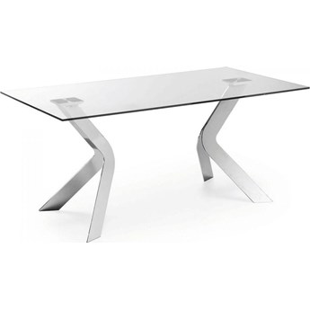 Stół transparentny szklany blat srebrne metalowe nogi 180x90 cm